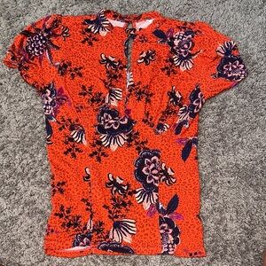 Free People Floral Print Women's Blouse in Red and Purple